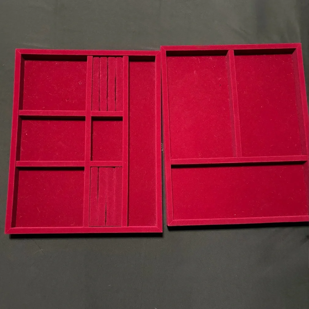 Red Velvet Flat Jewelry Stackable Storage Trays Gently Used Large Pair‎